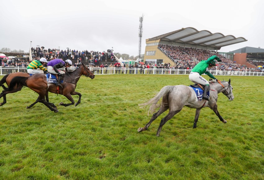 Intense Raffles and JJ Slevin win the BoyleSports Irish Grand National at Fairyhouse at the beginning of April. While attendances at a number of major racemeetings increased, the overall crowd figures for the first six months of 2024 are marginally down on last year. Photo: Caroline Norris/Racing Post 